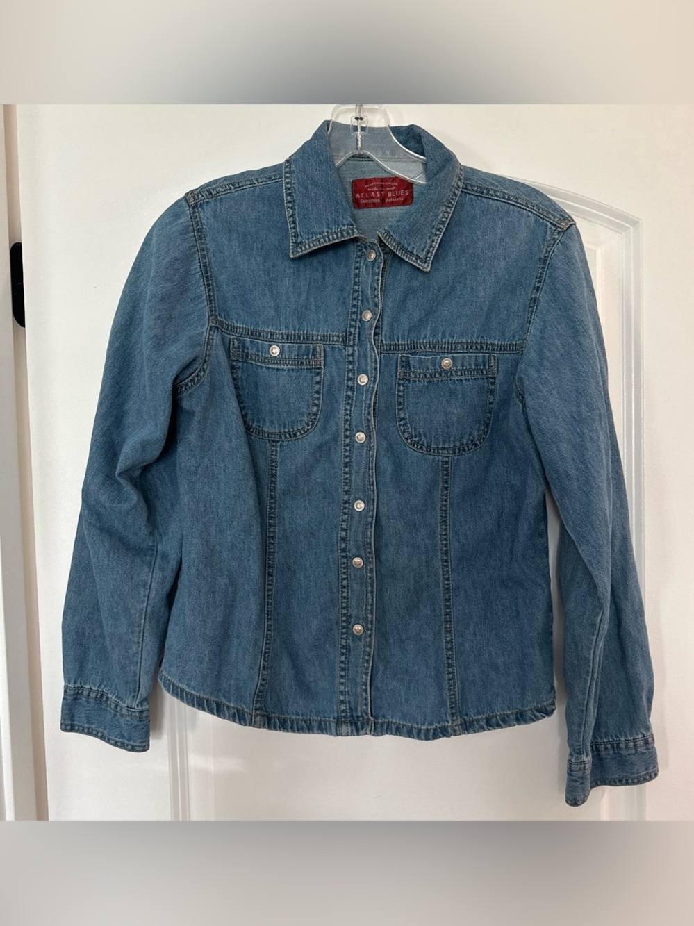 At Last Blues Classic Denim Button-Front Shirt Jacket - Blue